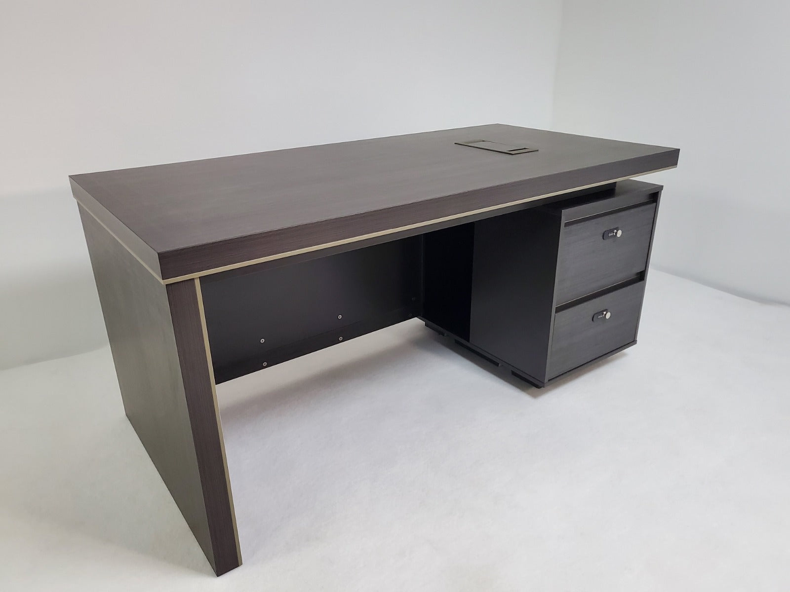 Modern Grey Oak Straight Executive Office Desk with Built in Storage - 1400mm - BWJ-HD05
